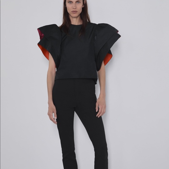 Zara Tops Zara Black Ruffle Sleeve Blouse Shirt Small Poshmark